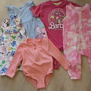 3-6M Tropical Baby Girl Lot | Stitch Rompers + Swim + Reusable Diaper